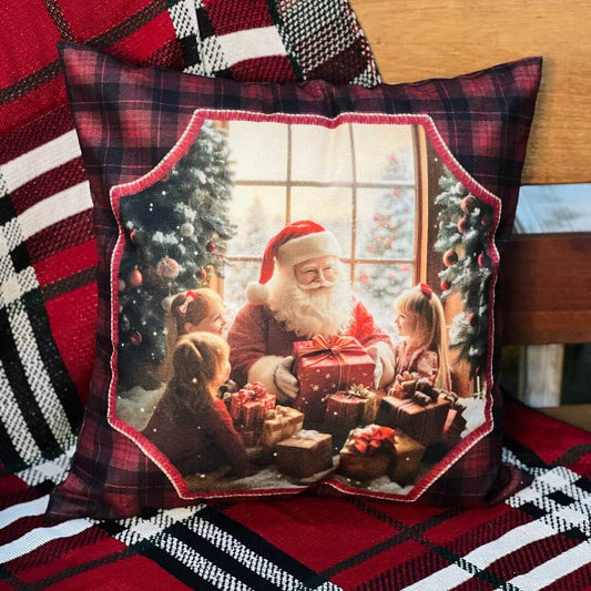 Capa Natalina Noel Com Crianças e Presentes - 43cmx43