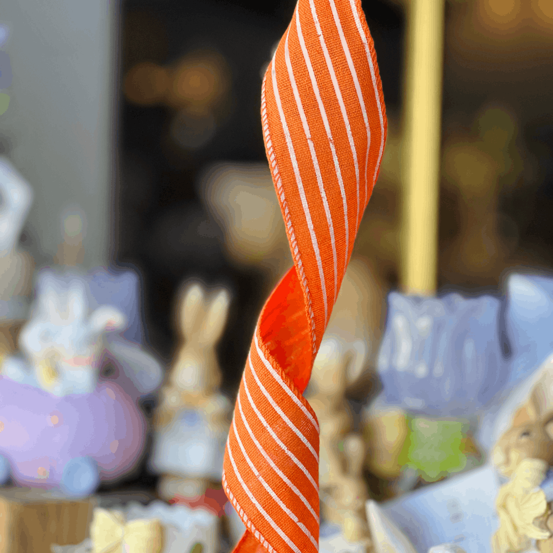 Fita Aramada Decorativa Listrada Laranja 6,3cm x 9,14m
