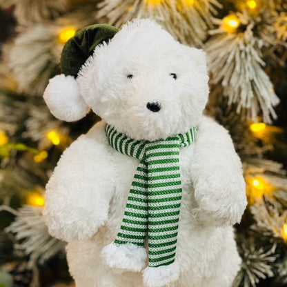 Urso Polar Natalino Em Pé Branco e Verde 38x20cm
