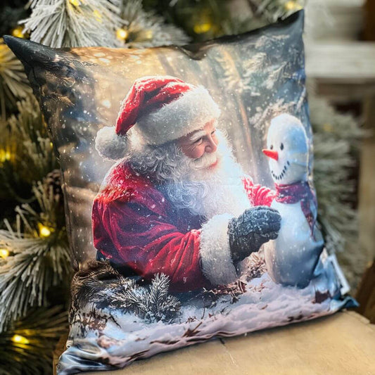Capa Natalina Noel e Boneco de Neve 43x43cm