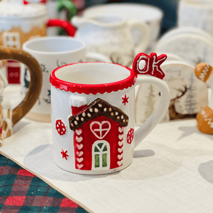 Caneca Natalina Casinha de Cerâmica 350ml 10cm