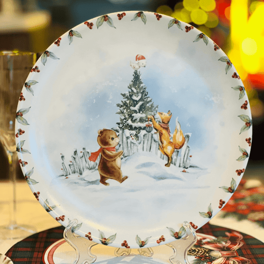 Prato Raso Natalino Snow de Cerâmica 30cm