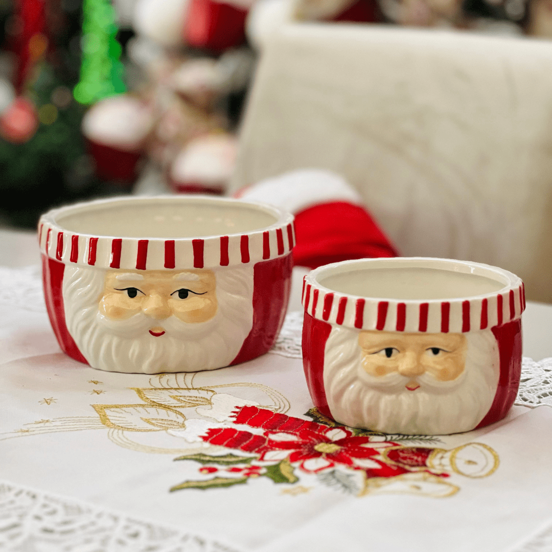 Bowl Cachepot Natalino Papai Noel de Cerâmica 13,2x13x7,5cm