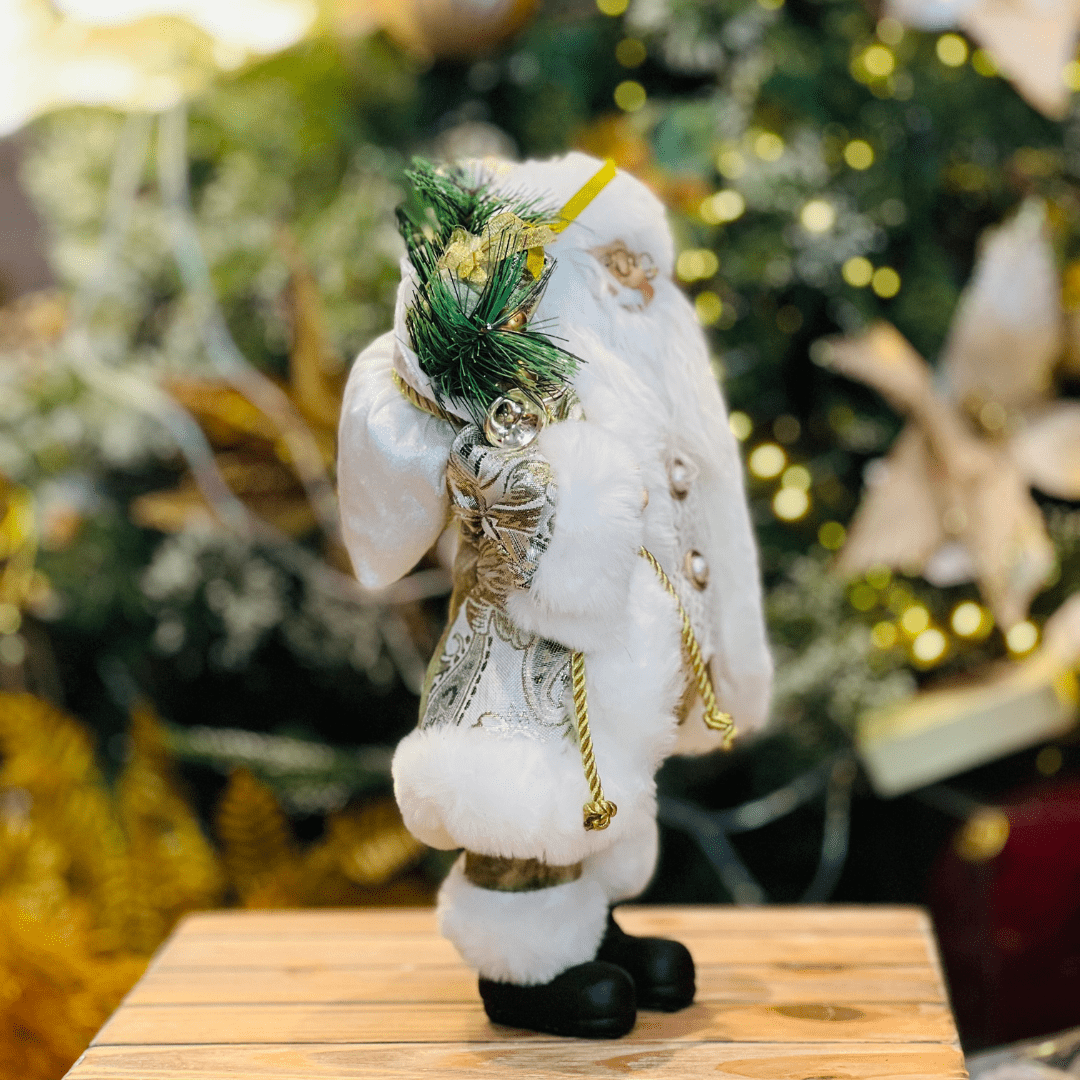 Papai Noel Em Pé Com Presentes Verde e Dourado 30cm