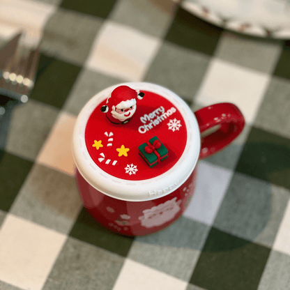 Caneca Papai Noel Com Tampa Vermelha 400ml 12cm