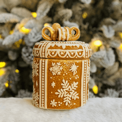 Pote Natalino Presente Gingerbread de Cerâmica 17cm