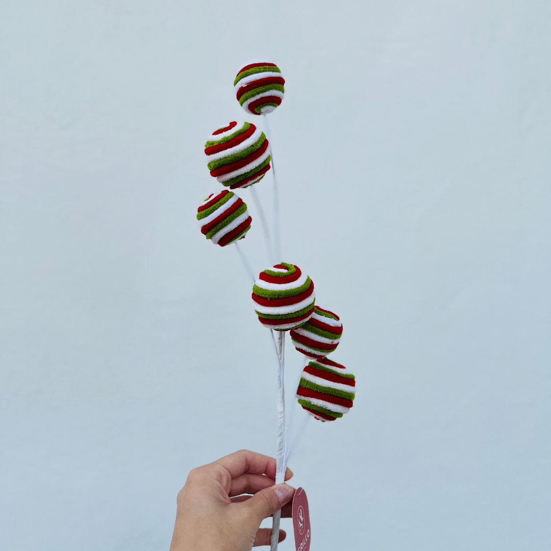 Galho Natalino Candy Verde, Vermelho e Branco 61cm