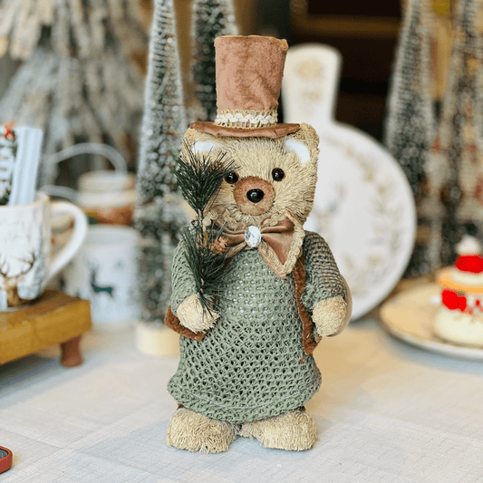 Urso Natalino de Cartola Marrom e Verde 33x18cm