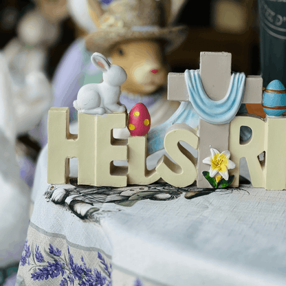 Letreiro Religioso de Páscoa He Is Risen de Resina 14,5x37,5x5,6cm