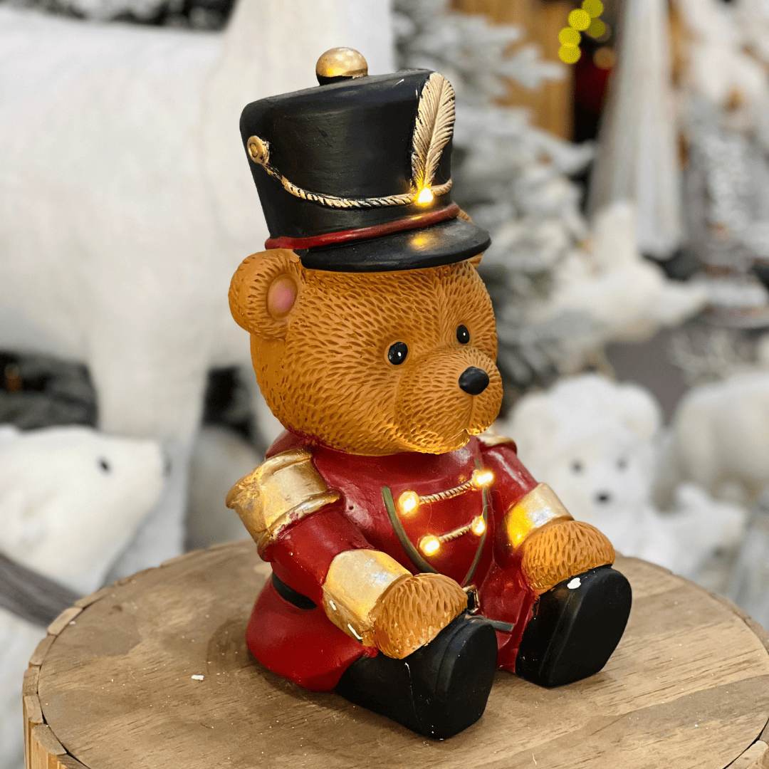 Urso Soldadinho Natalino de Cerâmica Com Led 39cm