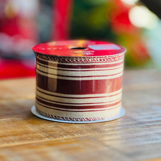 Fita Aramada Decorada Listras Vermelho e Branco - 6,3cmx9,14m
