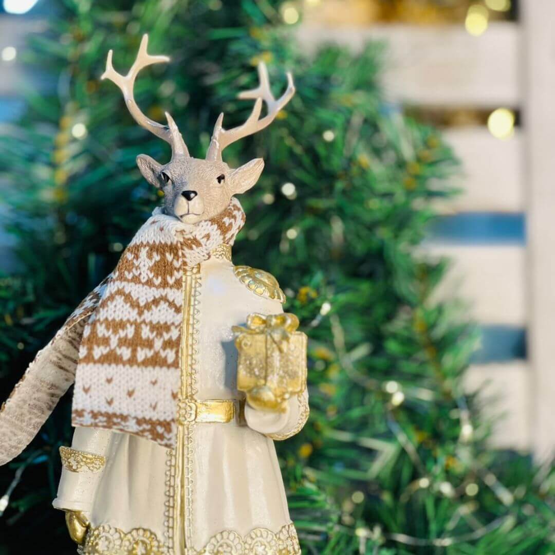Rena Cachecol Resina  com presente - 41cm Branco Dourado