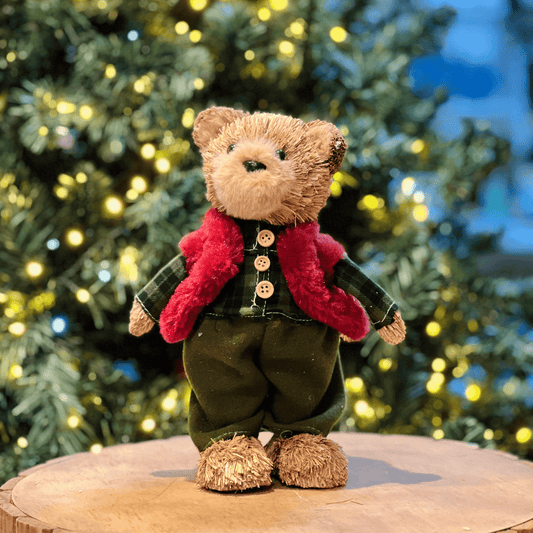 Urso Natalino Com Colete Vermelho 26x17cm