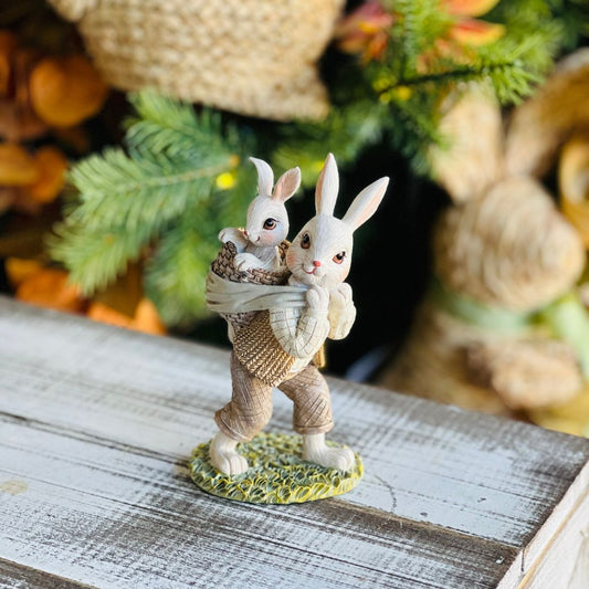 Coelho Com Filhote na Cesta - 12cm