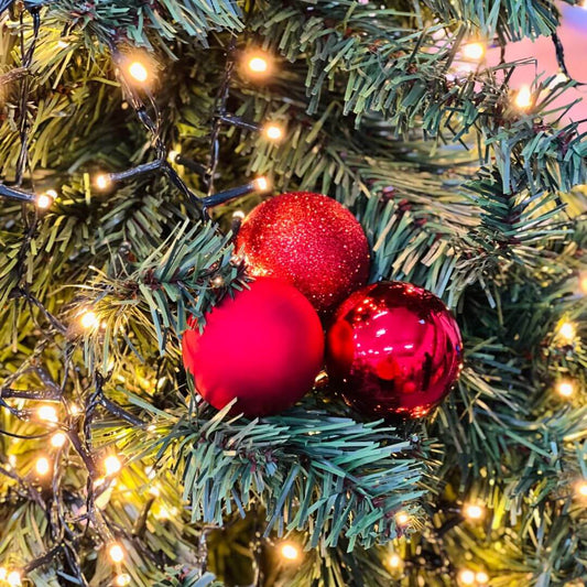 Bola Tubo Brilhante, Fosca e com Glitter Vermelha – 6cm | Jogo com 6 Peças
