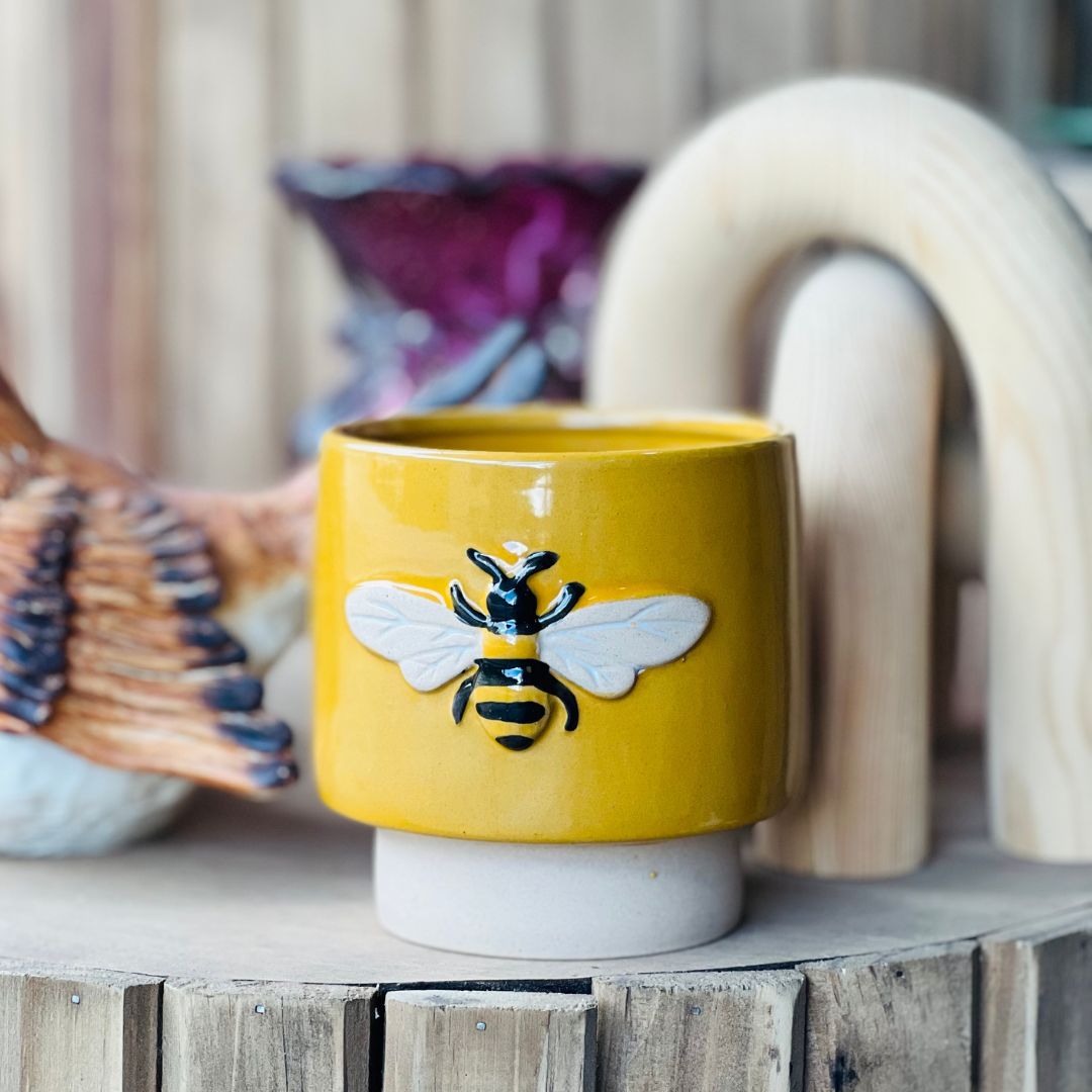 Vaso de Cerâmica Honey Bee Amarelo - 10,5x10,6x11,6cm