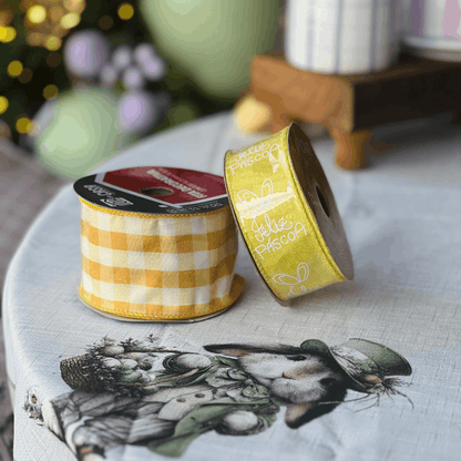 Fita Decorativa Aramada Xadrez Amarelo 6,3cm x 9,14m