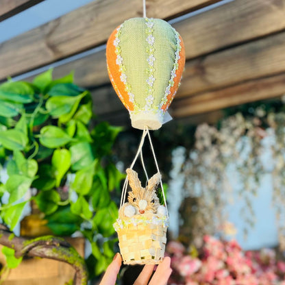 Balão Com Coelhinho no Cesto - 36x13x13cm Pequeno Laranja e Verde