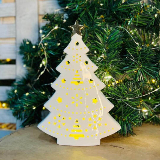 Arvore Natal  Branca Com Dourado  Decorativa C/led - 22x15,3x6,4cm