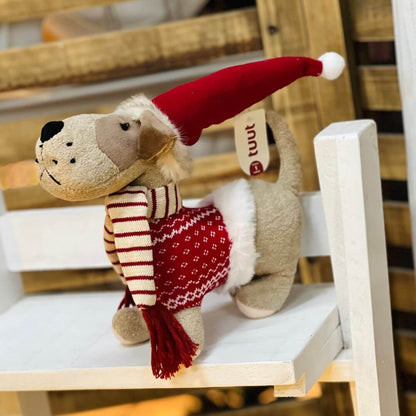 Cachorro Decorativo Sentado com Casaco de Pelúcia – 35cm