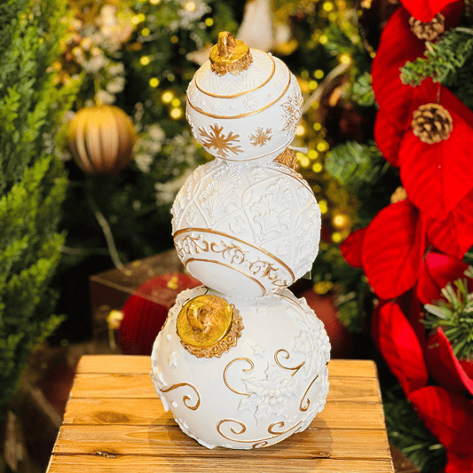 Torre de Bolas Branco e Dourado de Resina 40cm