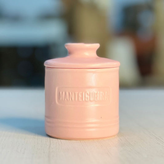 Manteigueira Francesa de Cerâmica Com Tampa Rosa Matte - 8cmx8cmx9cm