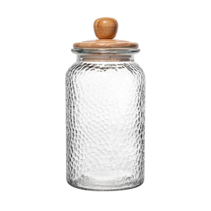 Pote de Vidro Martelado Com Tampa de Bambu - 1,3L