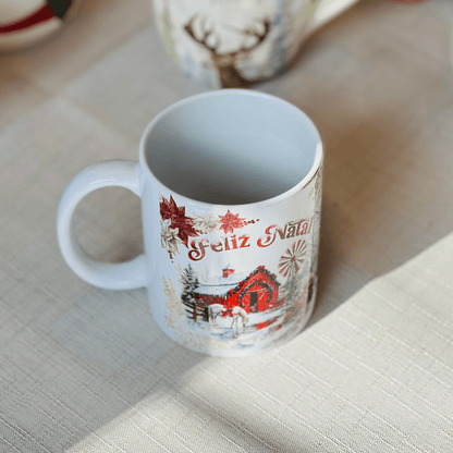 Caneca Celeiro Natalino de Porcelana 300ml