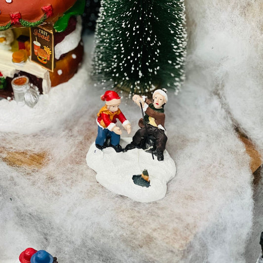 Cenário Natal Crianças Pescando 5,8x8,1x7,3cm