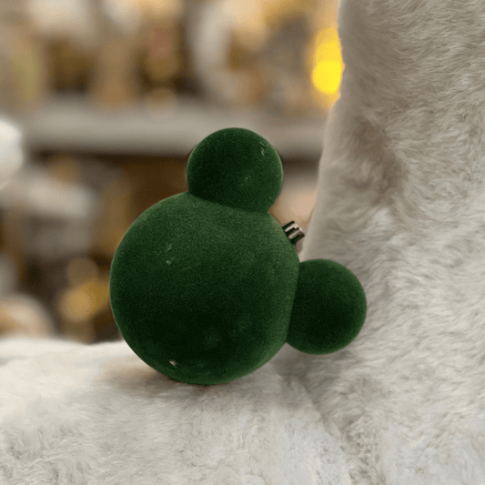 Jogo 2 Bolas Natalinas Mickey Verde Veludo 10cm