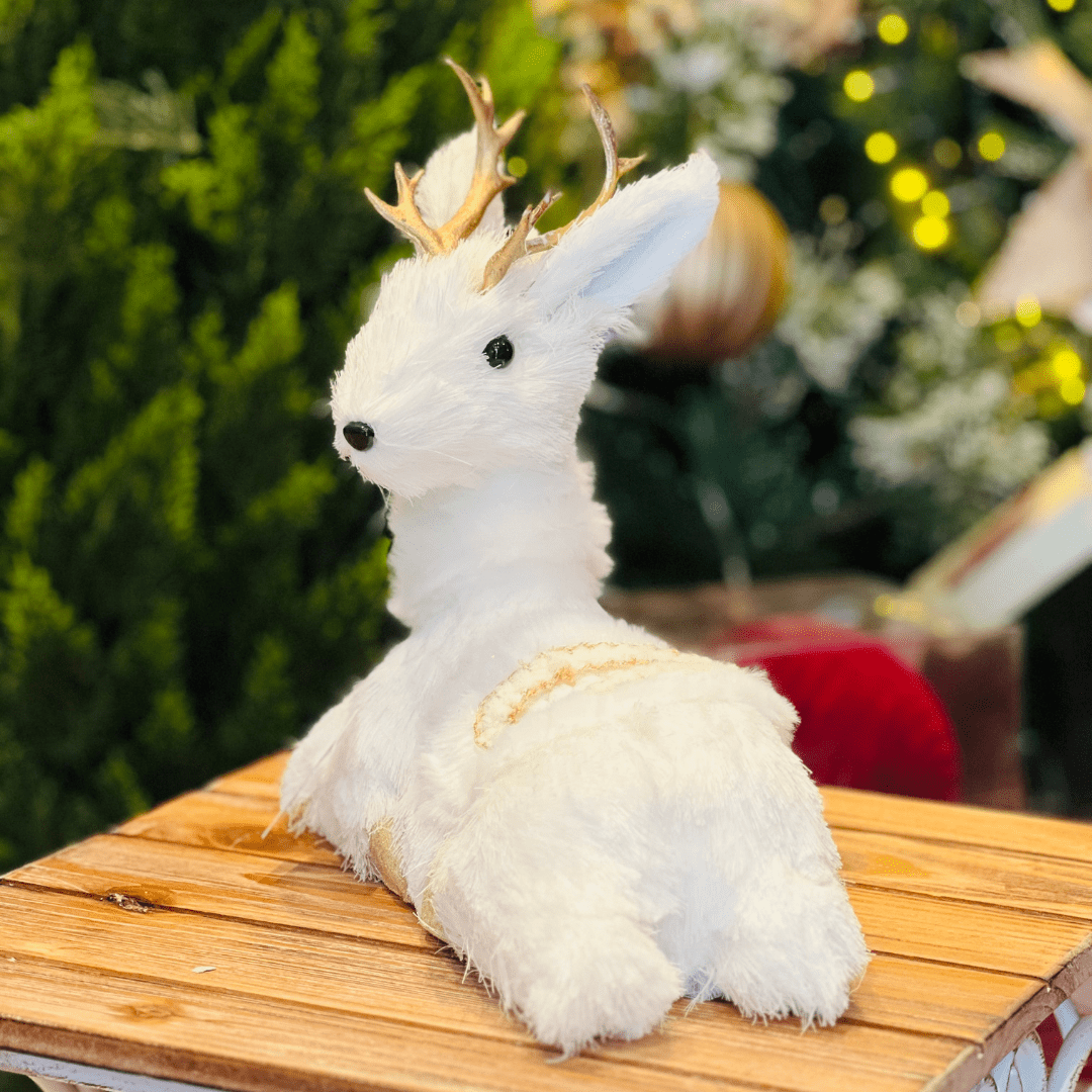 Rena Natalina Deitada Branco e Dourado Sisal 26x25,5cm