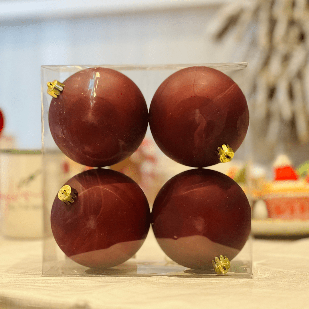 Jogo Com 4 Bolas Natalinas Lisa Matte Vermelho Escuro 10cm