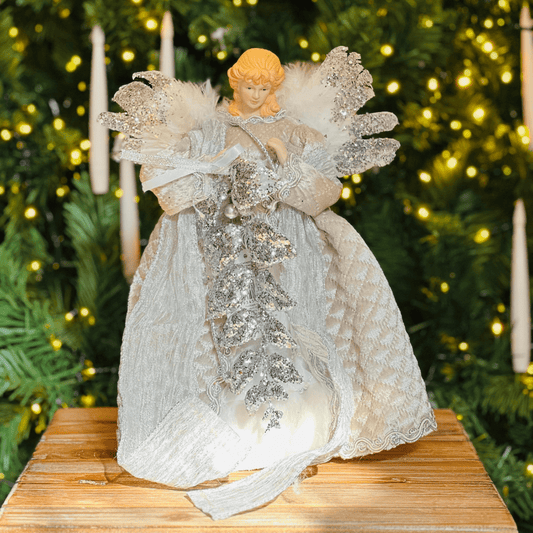 Anjo Natalino Com Arranjo Prata 30cm