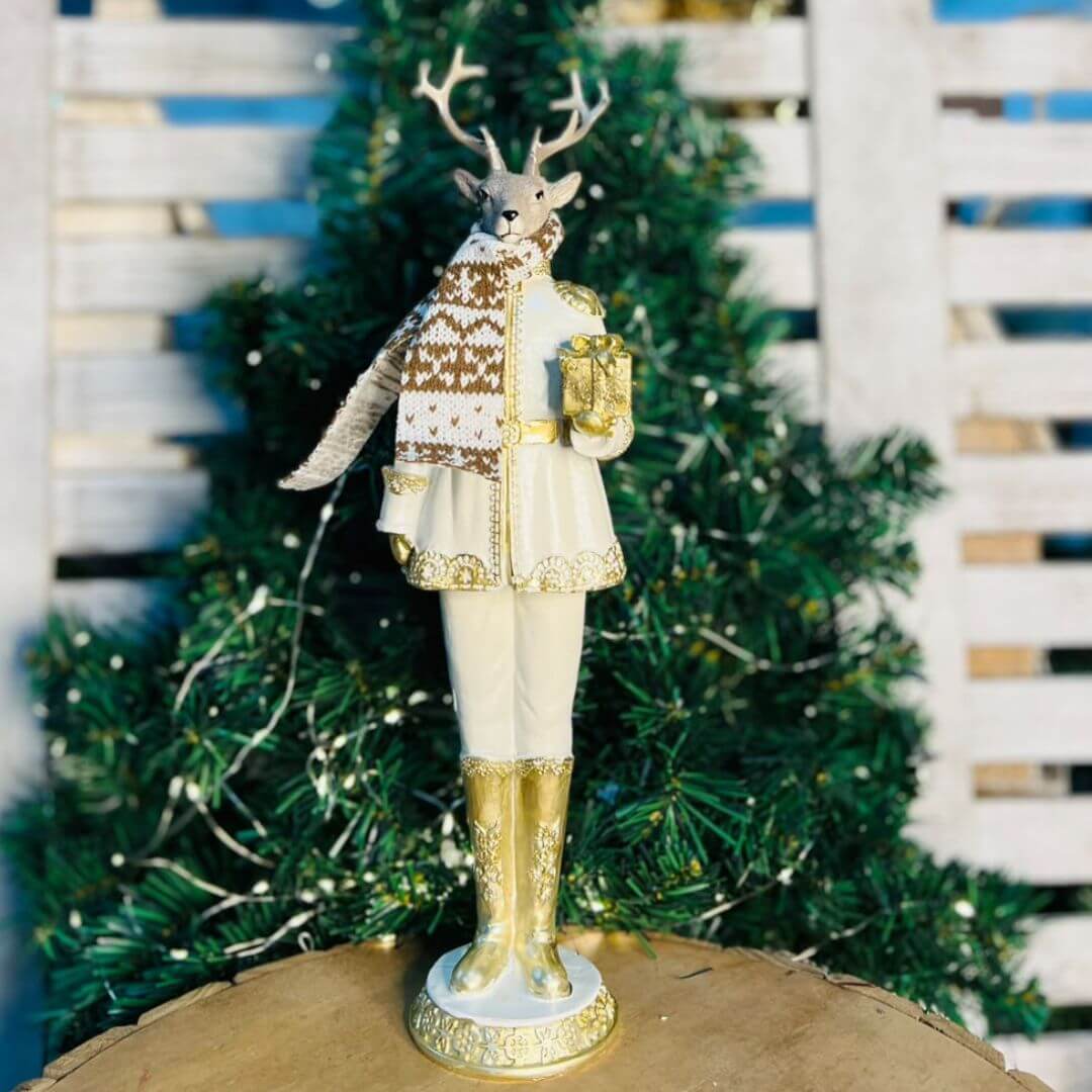 Rena Cachecol Resina  com presente - 41cm Branco Dourado