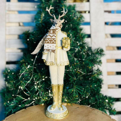 Rena Cachecol Resina  com presente - 41cm Branco Dourado