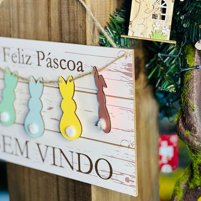 Placa Decorativa Bem Vindo - Colorido 35cm