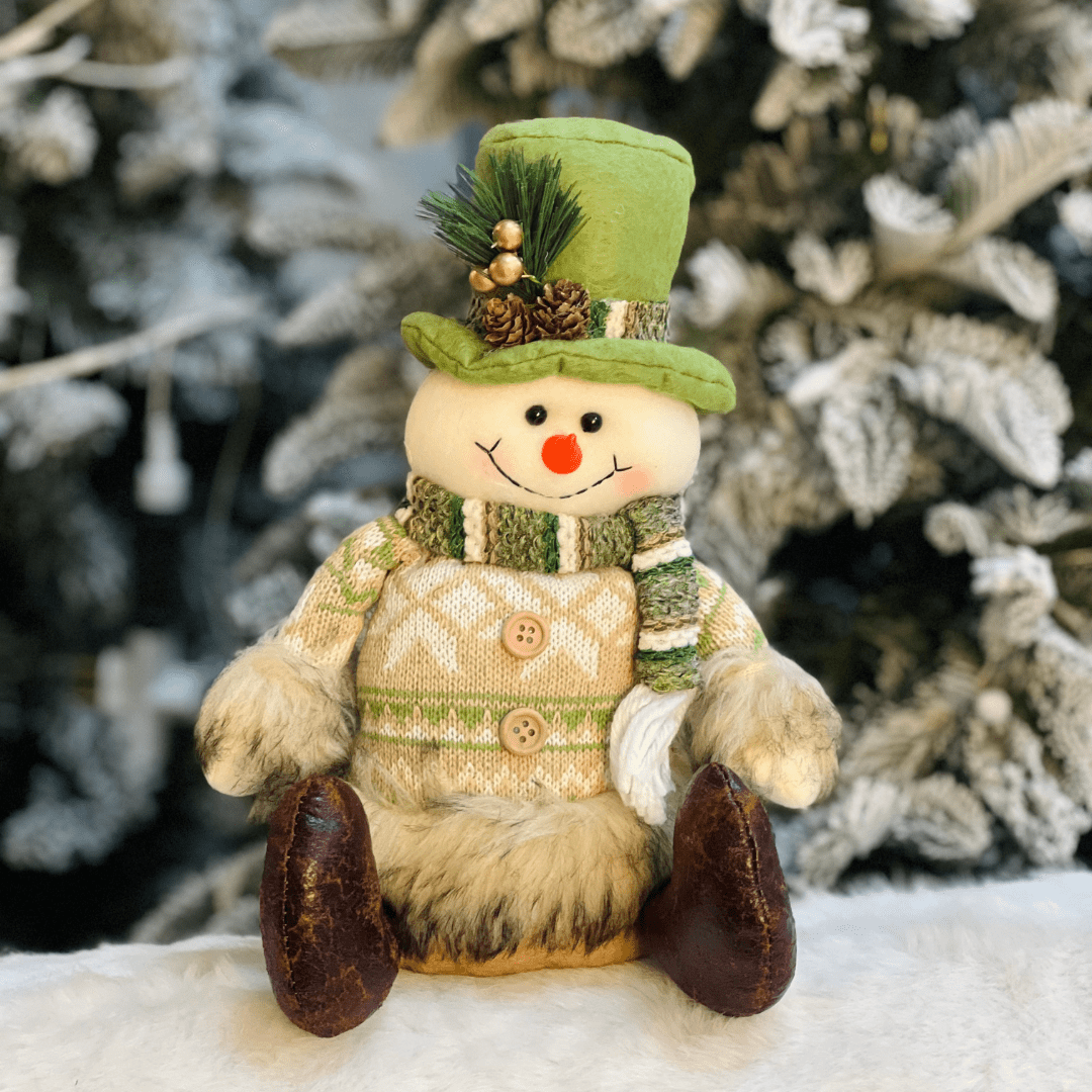Boneco de Neve Natalino Sentado Verde 25cm