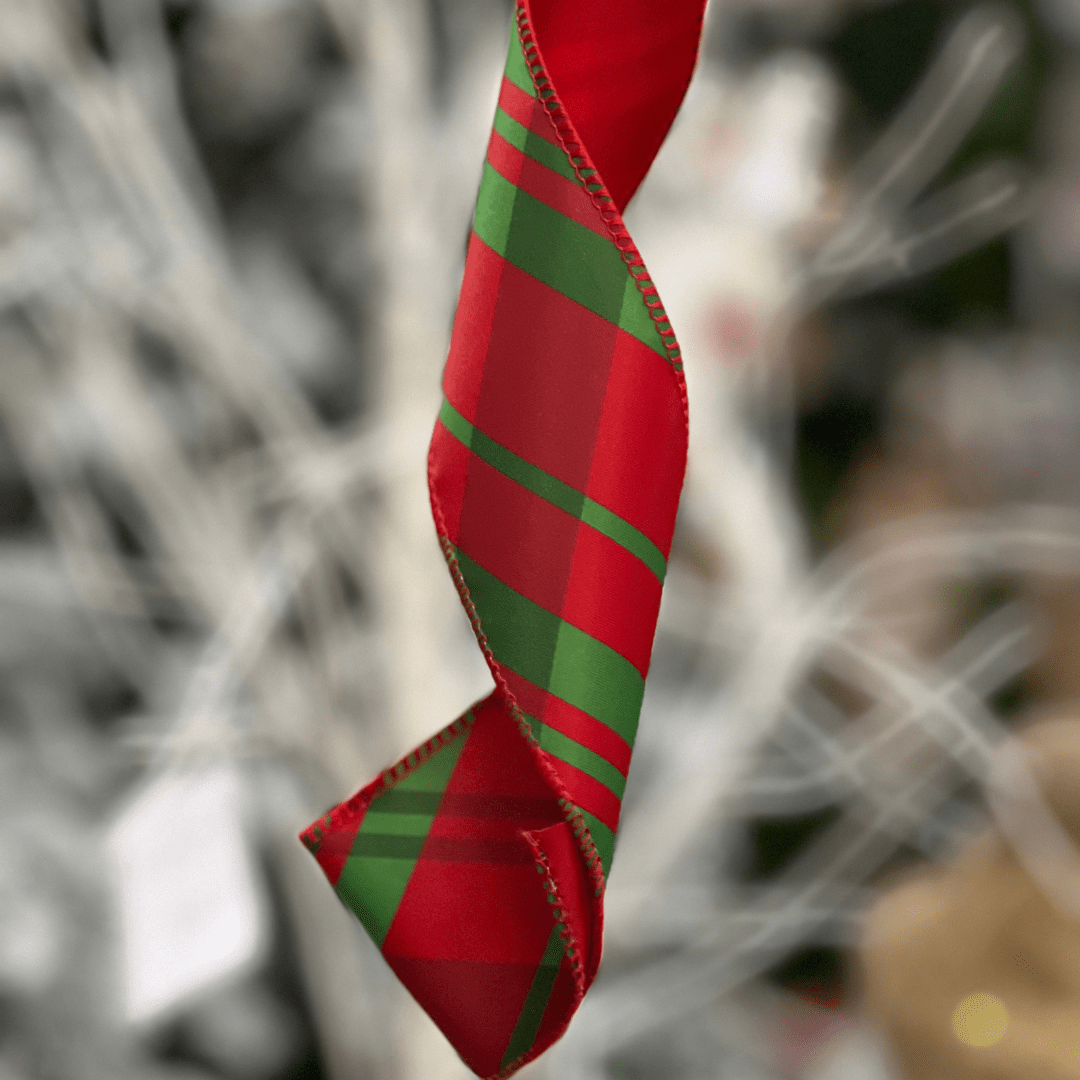 Fita Natalina Aramada Xadrez Vermelho e Verde 6,3cm x 9,14m
