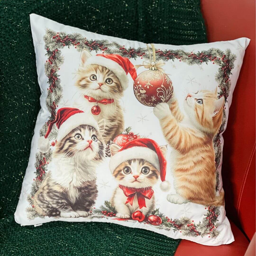 Capa de Almofada Natal Gatos – 40x40cm