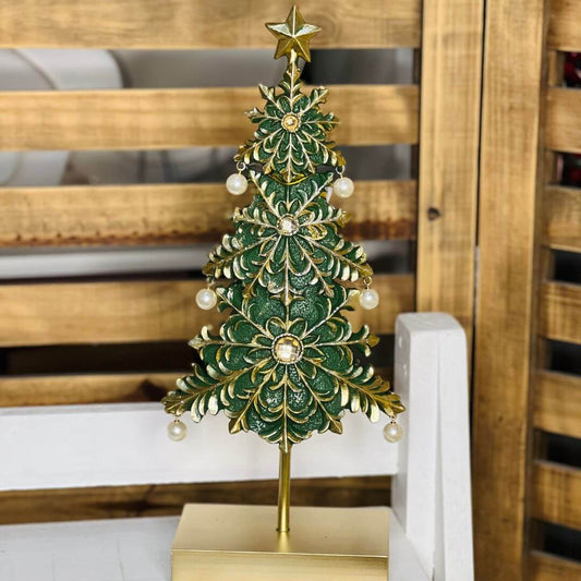 Árvore Decorativa de Natal em Resina Verde e Dourado – 48cm