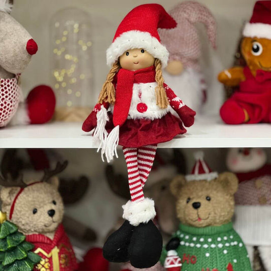 Menina Perna Longa Com Gorro Noel - 56cm