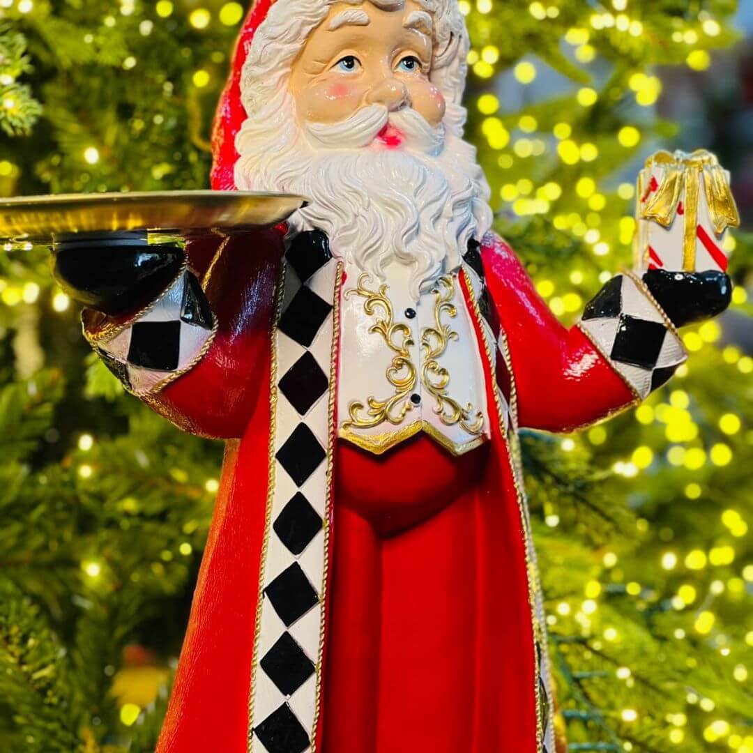 Papai Noel Com Bandeja e Presente Resina - Alt 50 Cm