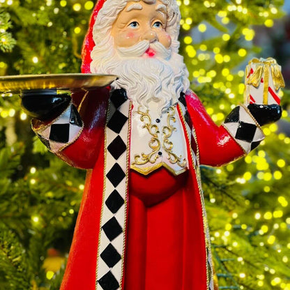 Papai Noel Com Bandeja e Presente Resina - Alt 50 Cm