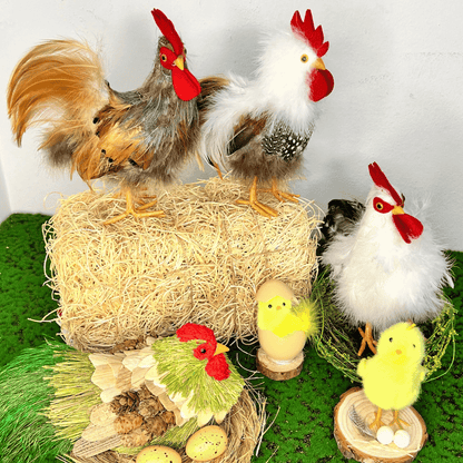 Galo Em Pe Decorativo Marrom e Branco 22cm