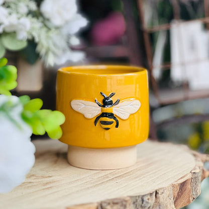 Vaso de Cerâmica Honey Bee Amarelo - 10,5x10,6x11,6cm