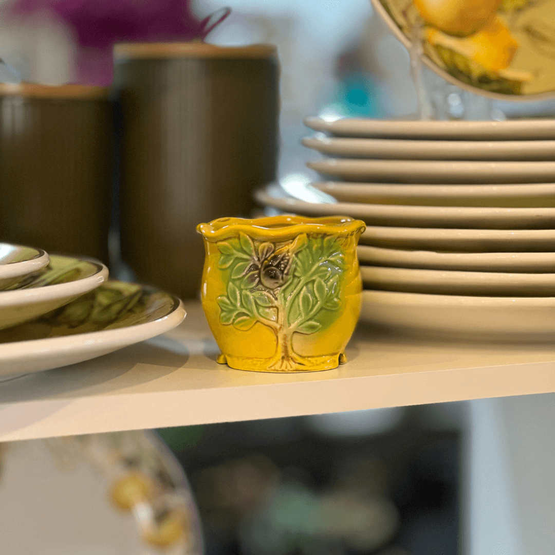 Vaso Amarelo Passarinho de Ceramica 7x8cm