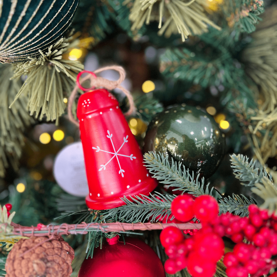 Sino Floco Neve Vermelho de Metal 12,5x7,5cm