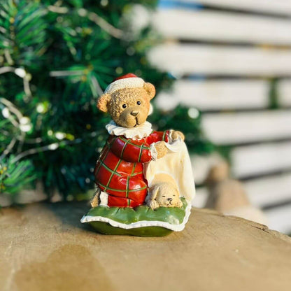 Urso e Cachorro Resina  - 13cm Vermelho Verde