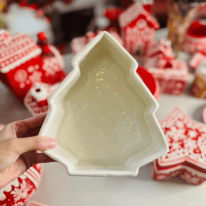 Pote Natalino Árvore Vermelho e Branco de Cerâmica 21x19x9cm