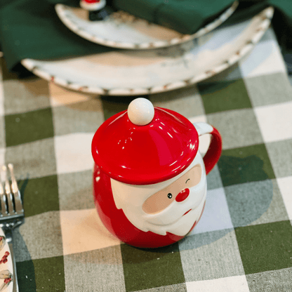 Caneca Papai Noel Com Colher e Tampa de Cerâmica 14cm